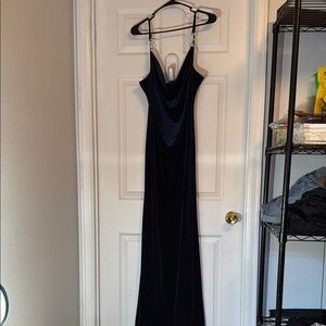 Navy Blue Spaghetti Strap Cowl Neck Dress